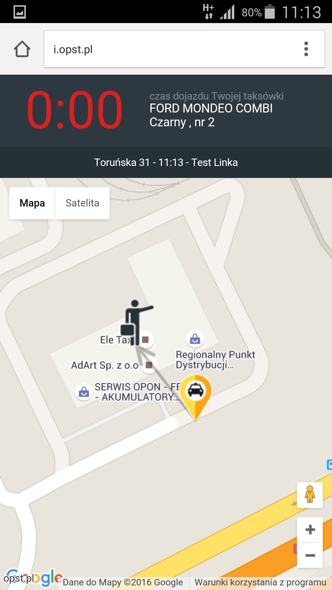 Ele Taxi - screen - droga taksówki do miejsca pasażera