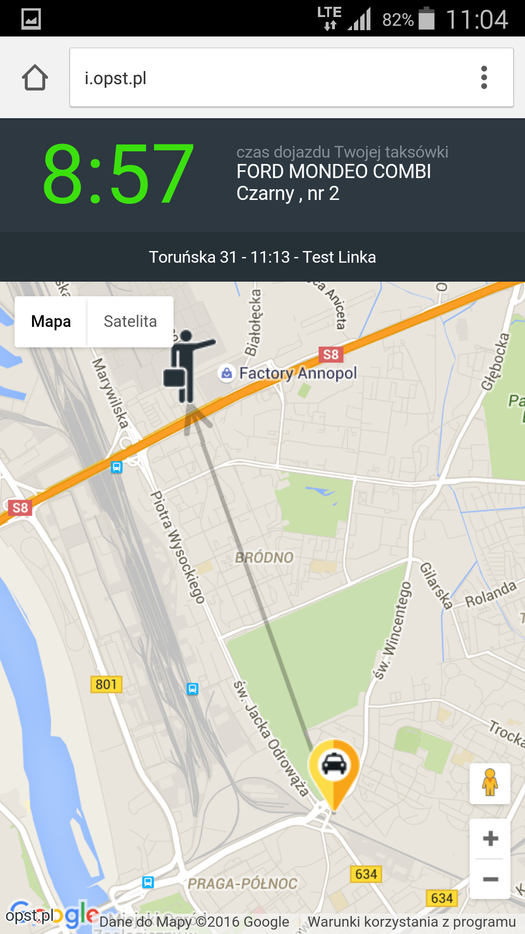 Ele Taxi - screen - lokalizacja taksówki na mapie