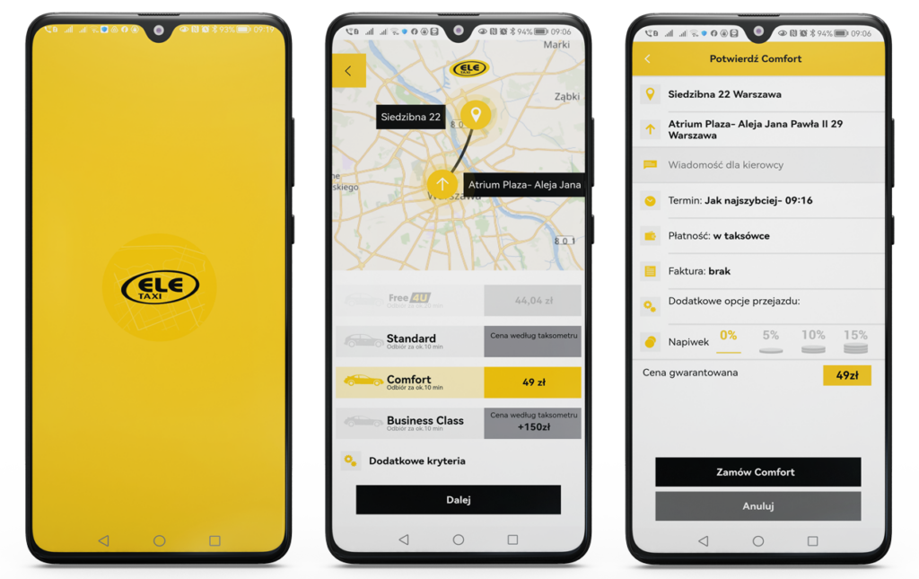 aplikacja mobilna ele taxi